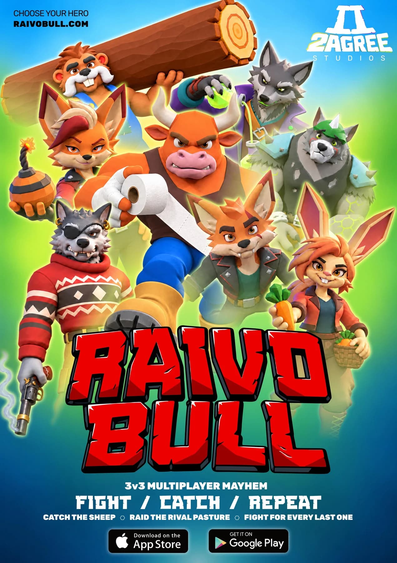 RaivoBull game poster with its animal characters